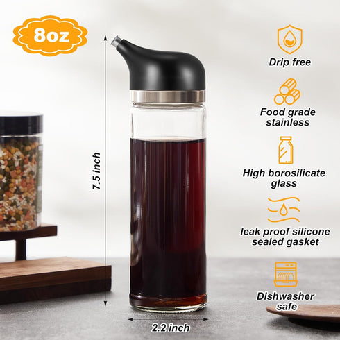 Yiyiring 2 Set 8 oz, Pcs Cruet Dispenser Black Glass Soy Sauce Dispenser, Small Olive Oil and Vinegar Bottles, Soy