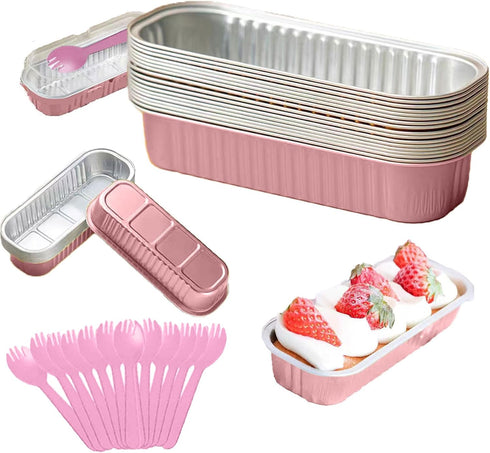 12 Pack Mini Loaf Pans with Lids and Spoons, 6.8oz Disposable Aluminum Foil Baking Tins for Family Gatherings