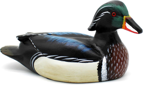 CVHOMEDECO Primitives Hand Engraving Painted Wood Wild Duck Figurine, Farmhouse Decorative Accent 10-1/2 Inch