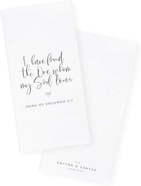 The Cotton & Canvas Co. Scripture Tea Towel, "I Have Found The One Whom My Soul Loves," Soft Absorbent Flour Sack