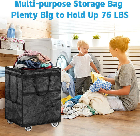 Boczif Large Laundry Basket Hamper Bag, Reusable Grocery Bag Collapsible Cart with Wheels and Handle, Rolling Tote