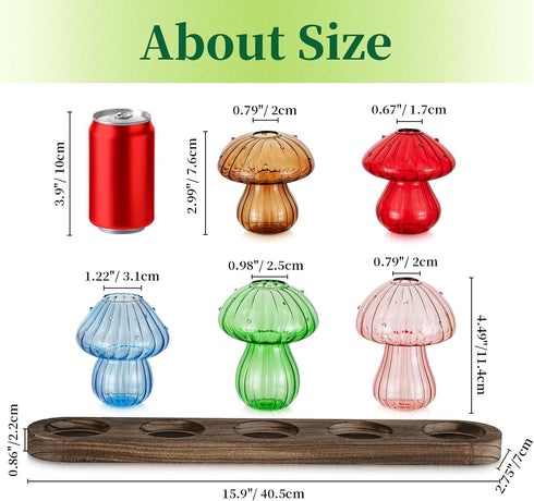 Set 5 Glass Propagation Station for Plant: Mushroom Planter with Wooden Stand for Home Office Decor - Unique