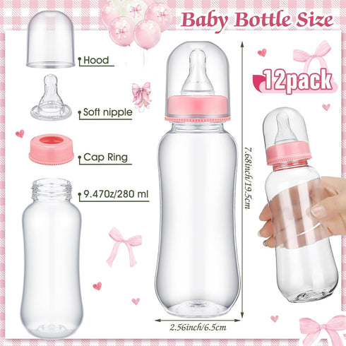 TrelaCo 12 Cool Baby Shower Games Bottle Chug Sign and Pcs Baby Bottle Shower Favor Baby Bottles for Baby Shower Games