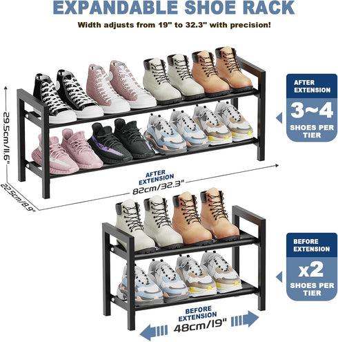 2-Tier Closet, Mavivegue Expandable Shoe Rack, Adjustable Shoe Organizer, Shoe Shelf for Entryway, Front Door