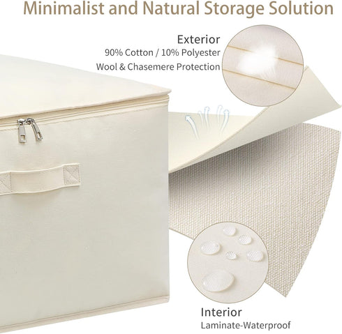 Canvas Comforters Bags, Closet Organizers and Storage for Quilts, Clothes, 75L Bins with Sturdy Zipper, Clear Window