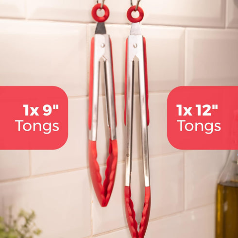StarPack Premium Silicone Kitchen Tongs Set of 2, 9-Inch & 12-Inch, Stainless Steel with Non-Stick Tips