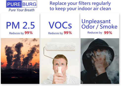 PUREBURG HPAF60 True HEPA Replacement Filter Set - Compatible with Holmes Filter B, HAPF600, Bionaire GE Air Purifiers