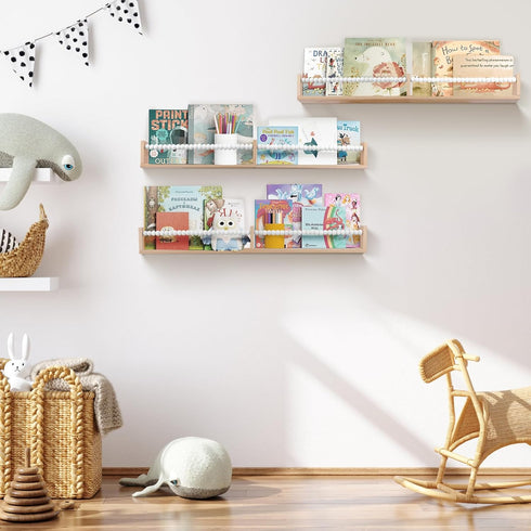 birola Bookshelf,Set 3 3) Nursery of White Wood Floating Bookshelf for Kids,Nursery Shelves for Wall,Bathroom Decor