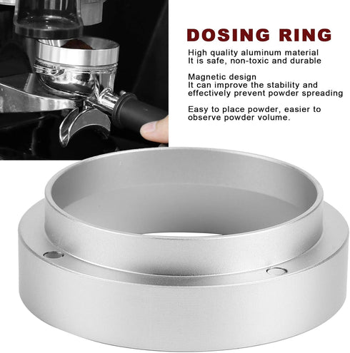 Silver Magnetic Coffee Dosing Ring and Funnel for Office Coffee Lovers Home, 58MM with Magnetic