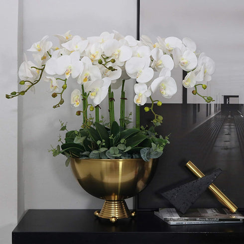 FagusHome 6 Pcs Artificial Phalaenopsis Flowers with 6 Bundles Leaves, Artificial Orchid Flowers Stem Plants for Home
