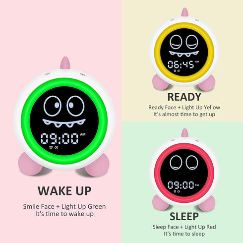 Kids Alarm Clock, Toddler Sleep Training Clock with Night Lights, Sound Machine, Time to Wake Dinosaur Alarm Clock