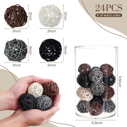 DomeStar 24PCS Brown Decorative Balls, 2 Inch Rattan Balls for Bowl Centerpiece Decor