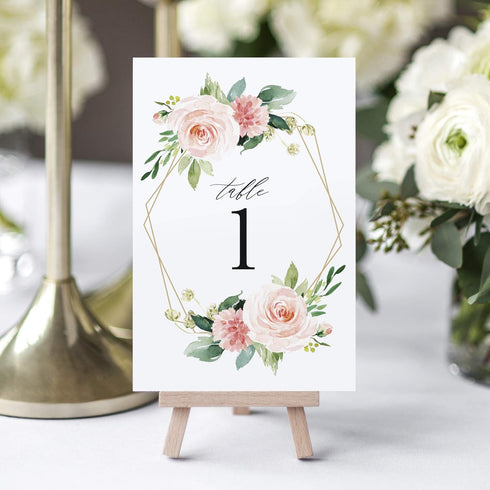 Bliss Collections Geometric Floral Table Numbers 1–25 with Double-Sided Head Table Card for Wedding, Reception, or