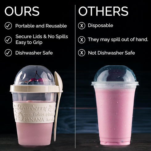 4 Pack 20 oz Set Crystalia On The Go Yogurt Parfait Cups with Lids & Spoons, Reusable Yogurt Containers, Take and Go