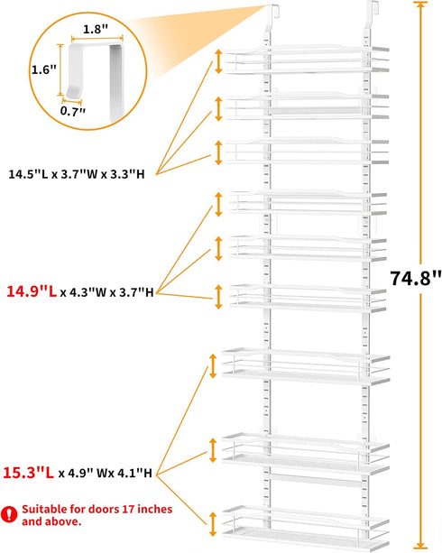 9-Tier Moforoco White Over The Door Pantry Organizer, Pantry Organization And Storage, Metal Hanging Spice Rack Shelves