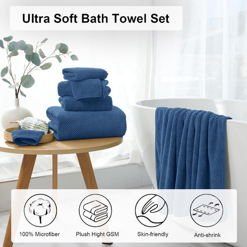 8 Set-2 Sheets,2 Towels,4 Washcloths-600GSM Piece Large Navy Family Bath Towel Oversized Bath Towel Hand Soft Highly