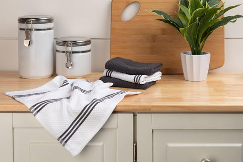 Set 8 12x12 Sticky Toffee Cotton Dishcloths of Gray and White Kitchen Towels in, Reusable and Absorbent Tea Towels