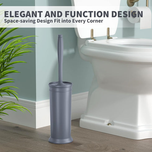 UPTRONIC Toilet Brush Set, Toilet Bowl Brush with Extra Long Handle, Durable Bristles, Covered Holder for Bathroom