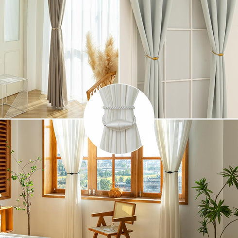 Magnetic Curtain Tiebacks 2 Pack, Outdoor Rope Tie Backs for Decorative Window Treatment, White