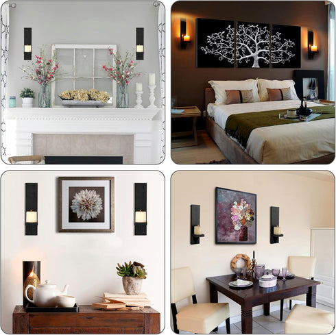 OwnMy Set 2 of Wooden Wall Candle Sconces Rustic Wall Mount Wooden Pillar Candle Sconces, Black Farmhouse Wall Candle