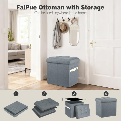 61L 350lbs 17x13x17in, Ottoman with Storage, Slim Tall Linen Footstool Bench with Thicker Foam Padded Seat. Ottoman