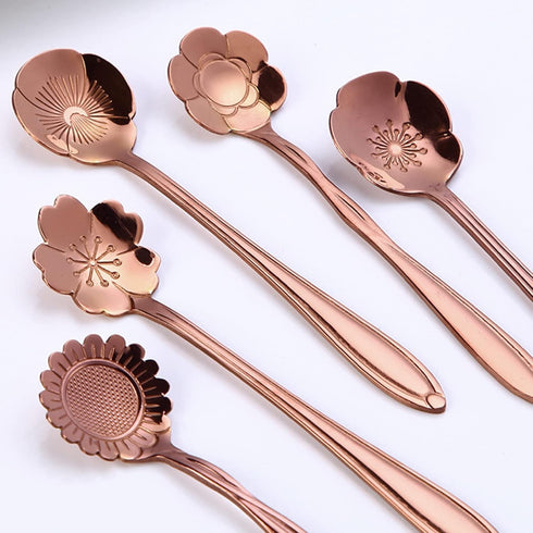 ESRISE 9 Pcs Flower Spoon Set, Stainless Steel Tea and Dessert Spoons, Cute Demitasse Scoop for Mixing Milkshake Jam