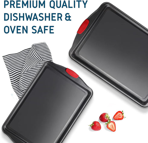 Baking Sheet Set - 2-Piece Cookie Sheet Set with Silicone Handles, Nonstick Steel Baking Pans