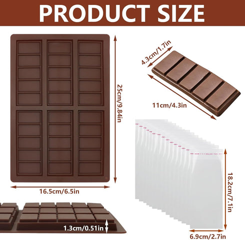 Bcautay Set 100pcs Chocolate Bar Molds Silicone Snap Bars Making Food Grade Break-Apart Chocolate Molds with Storage