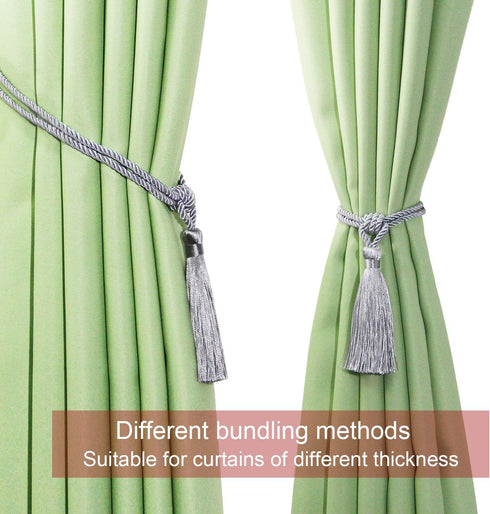 Fenghuangwu Curtain Tiebacks, Handmade Rope Curtain Tie Backs for Home Decor (Silver, 4p)