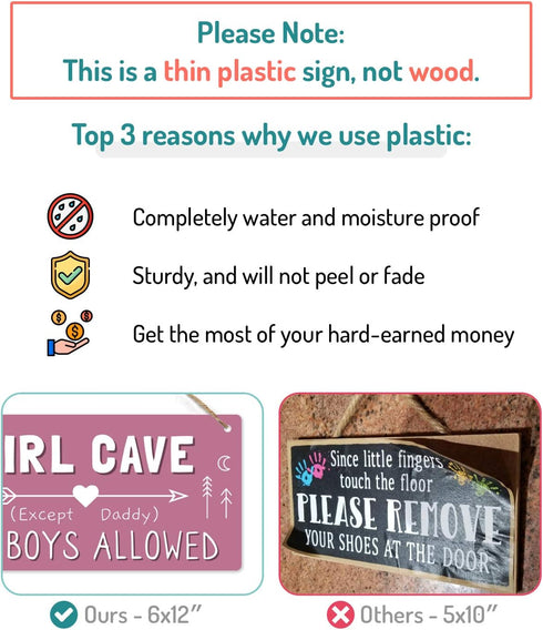 Girl Cave Sign, Teen Girls Room Decor, 12 * 6 Wall Hanging Decoration, Girls Only No Boys Allowed for Bedroom