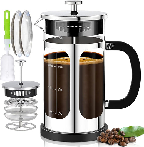 French Press Coffee Maker, 34oz (1 Quart, 5-6 Cup), Heat Resistant Borosilicate Glass, Cold Brew Coffee Tea Pot Gifts