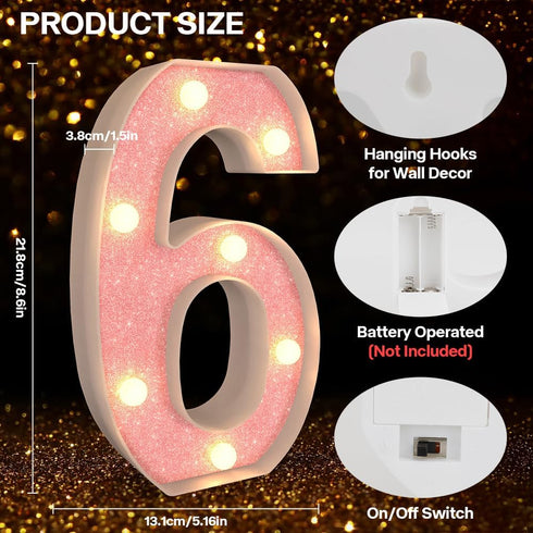 Marquee Numbers Light up LED, Pink Glitter Plastic Numbers Sign, Night Light Decor for Graduation Engagement Wedding
