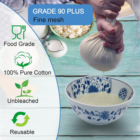 6 Pack 14"x14" Nut Milk Bags, 100% Unbleached Cotton Food Strainer for Almond/Oat/Soy Milk, Reusable Cheesecloth