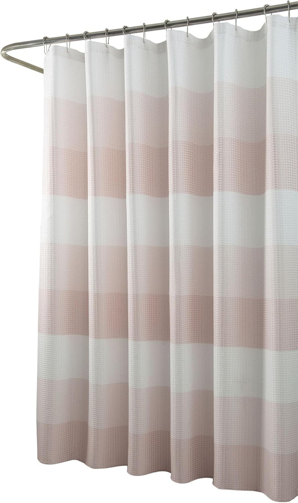 Dainty Home Waffle Weave Shower Curtain - Ombre Striped Pattern in Blush 70" x 72" Water Resistant