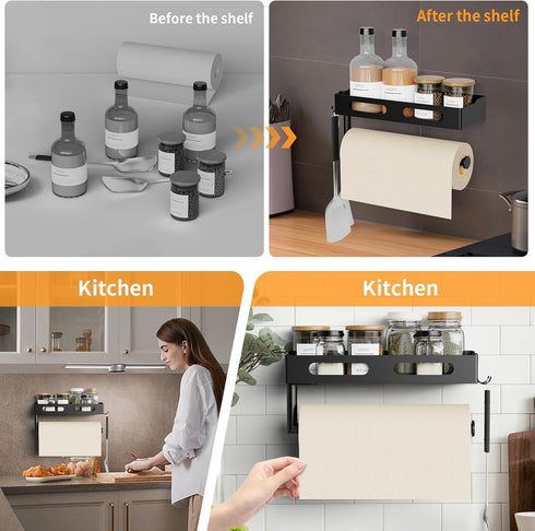 2 Paper Towel Holder Wall Mount for Kitchen, Paper Towel Holder with Shelf for Bathroom, RV Paper Towel Rack, Spice