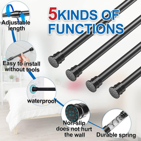 AIZESI Short Tension Curtain Rods, 4 Pcs Black, 28" to 41"