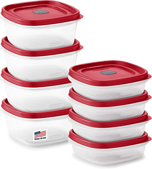 Rubbermaid 16-Piece BPA-Free Plastic Food Storage Set with Red Vented Lids, Microwave & Dishwasher Safe