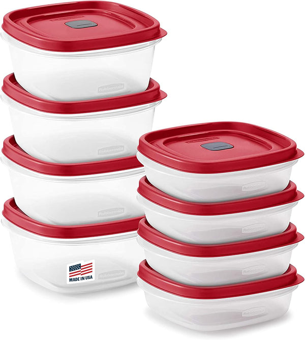Rubbermaid 16-Piece BPA-Free Plastic Food Storage Set with Red Vented Lids, Microwave & Dishwasher Safe