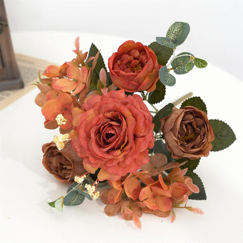 Artificial Flowers, Fake Peony Silk Flowers Hydrangea Bouquet Decor, Faux Camellia for Home Living Room Centerpieces