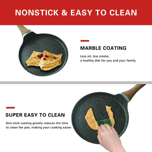 Nonstick 8.5 Inch Crepe Pan, Fry Pans for Cooking Eggs, Omelettes, Non-Stick Marble Coating Skillet