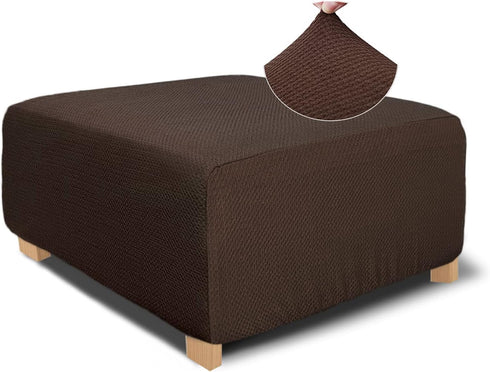 NeColorLife Rectangle Ottoman Cover Jacquard Fabric Ottoman Slipcover Thick Stretchable Footrest Stool