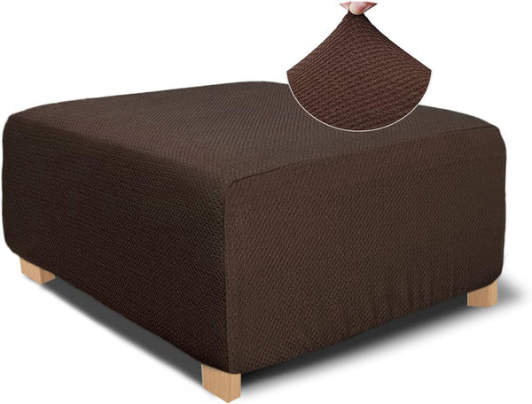 NeColorLife Rectangle Ottoman Cover Jacquard Fabric Ottoman Slipcover Thick Stretchable Footrest Stool