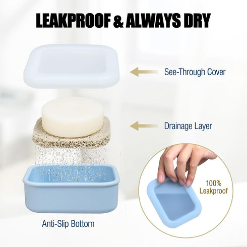 2 Pack OTHIX Leakproof Silicone Travel Soap Case, Small Bar Soap Holder Container with Drainage Layer & Mini Portable