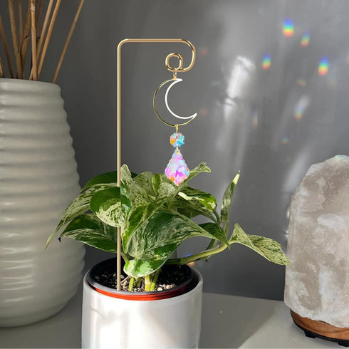 14.17 Inch 4 Pack WellSign Small Trellis for Potted Plants Indoor with Colorful Crystal Sun Catcher, Metal Plant