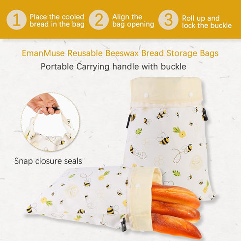 2 Pack Removable Beeswax Bread Bags for Sourdough & Homemade Bread - Detachable Liner for Easy Cleaning & Drying | XL