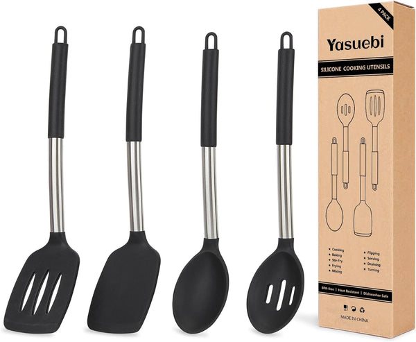 Kitchen Utensils Set of 4 Pack - Silicone Cooking Utensils for Nonstick Cookware, BPA Free, Dishwasher Safe