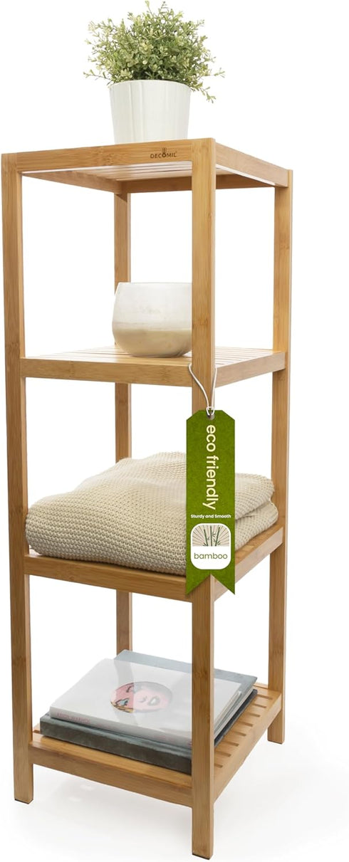 DECOMIL - 4 Tier Standing Bamboo Shelf | Freestanding Bathroom Shelf |