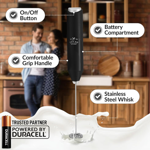 Zulay Kitchen Duracell Powered Milk Frother Handheld Foam Maker - Whisk Drink Mixer for Coffee, Latte, Matcha,