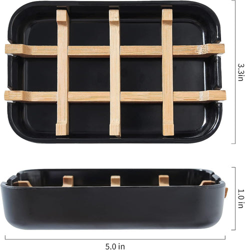 Soap Dishes for Bar Soap, Black Bamboo Bathroom Soap Holder for Shower and Sink