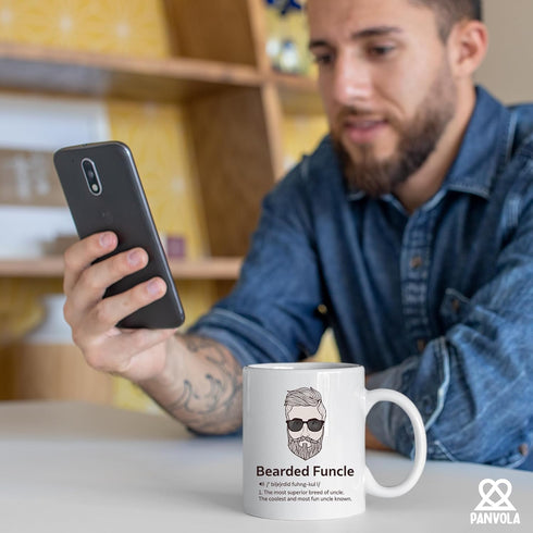 Panvola Bearded Funcle Definition Mug | Uncle Gifts from Niece Nephew, Father's Day Funny Ceramic Coffee Cup